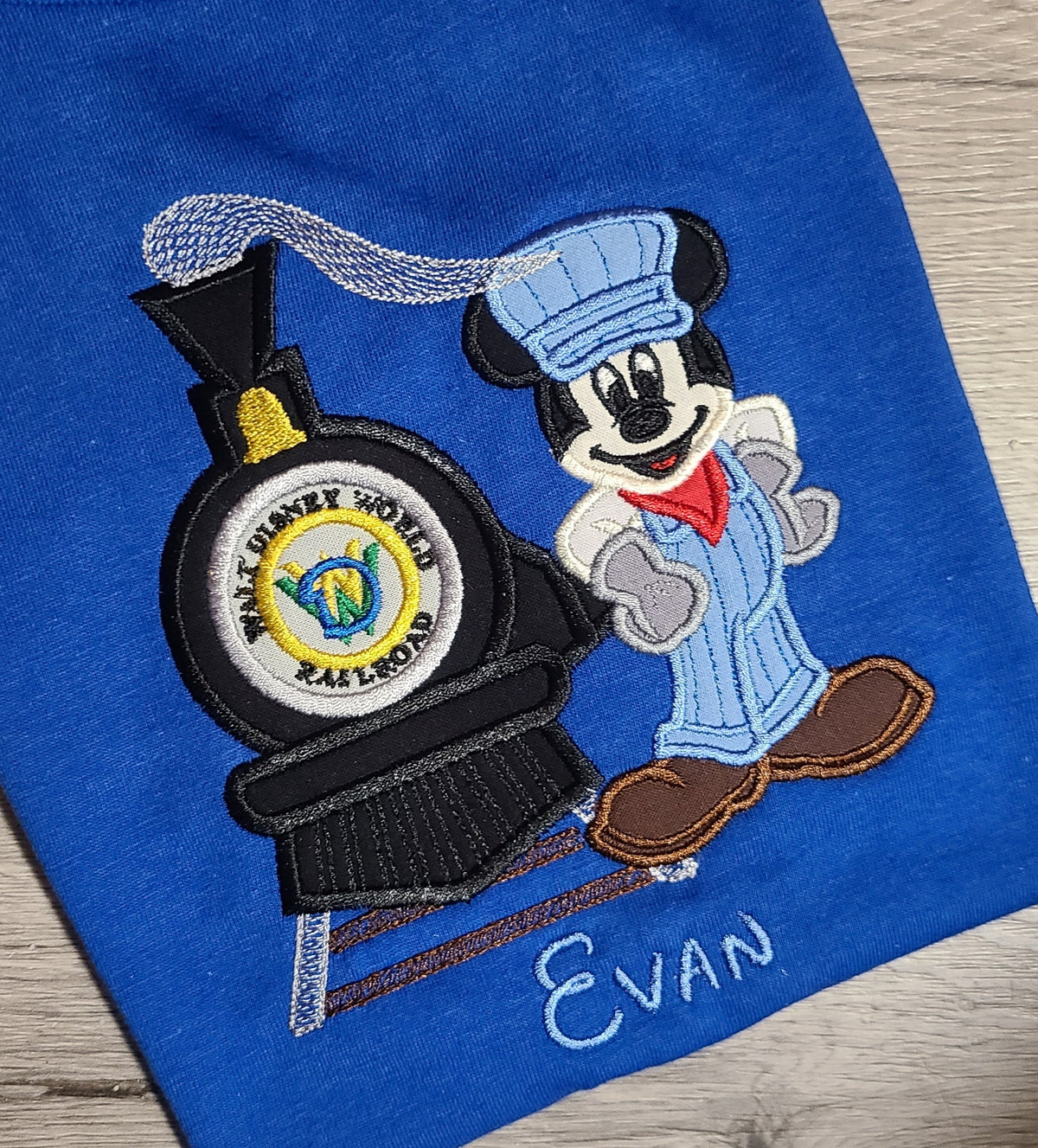 Mickey Mouse Conductor Applique Embroidery Custom Kids Shirt, Disney Train Applique Embroidered T-Shirt, Personalized T-Shirt