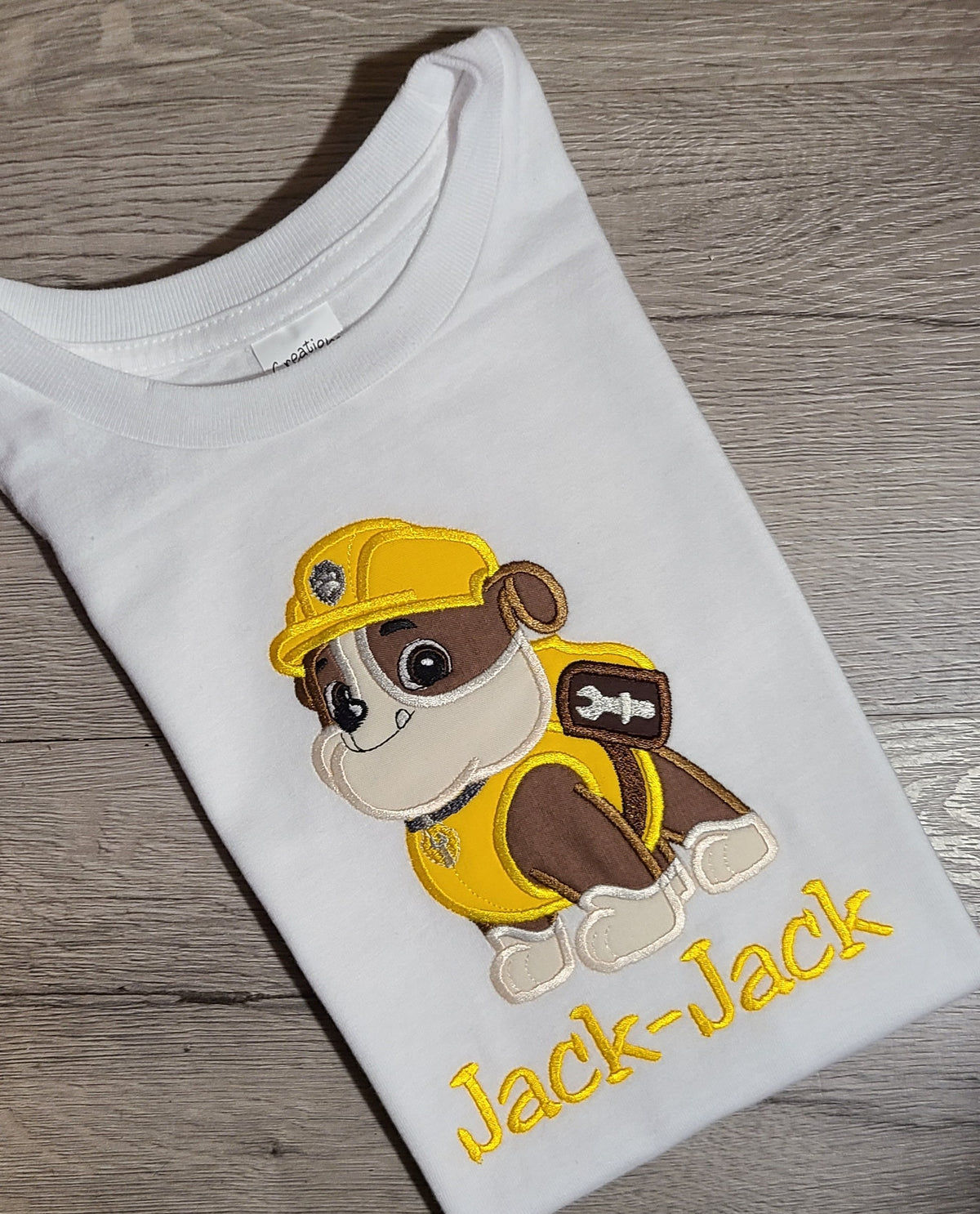 Rubble Applique Shirt, Rubble Embroidered Custom Kids Shirt, Paw Patrol Applique Embroidered T-Shirt, Personalized T-Shirt