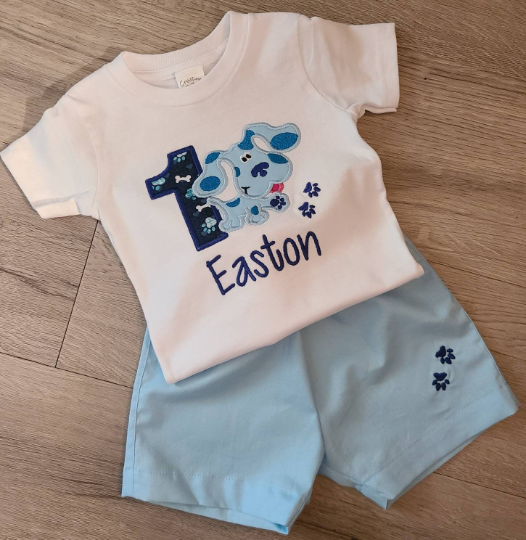 Blues Clues Birthday Shirt with shorts, Blue Birthday Shirt, Birthday Shorts, Applique T-Shirt, Personalized T-Shirt