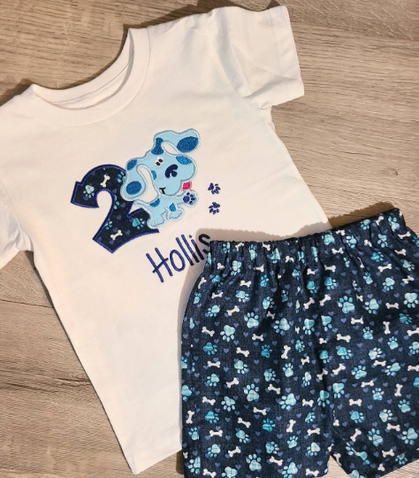 Blues Clues Birthday Shirt with shorts, Blue Birthday Shirt, Birthday Shorts, Applique T-Shirt, Personalized T-Shirt