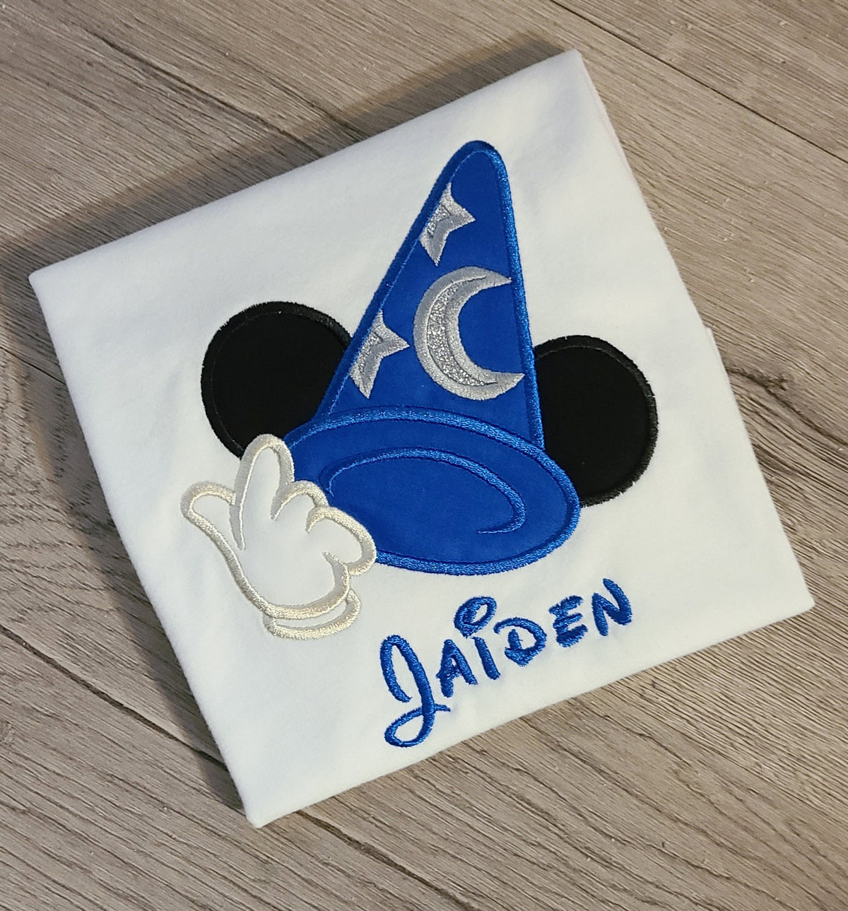 Sorcerer Mickey Hat Applique Shirt, Sorcerer Embroidered Custom Kids Shirt, Sorcerer Applique Embroidered T-Shirt, Mickey Hat Personalized T-Shirt