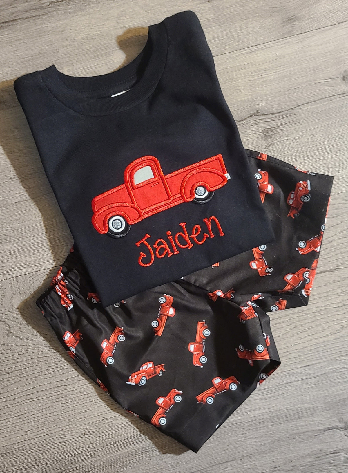 Vintage Red Truck Shirt with shorts, Vintage Red Truck Birthday Shirt, Red Truck Shirt and or Shorts, Applique T-Shirt, Personalized T-Shirt