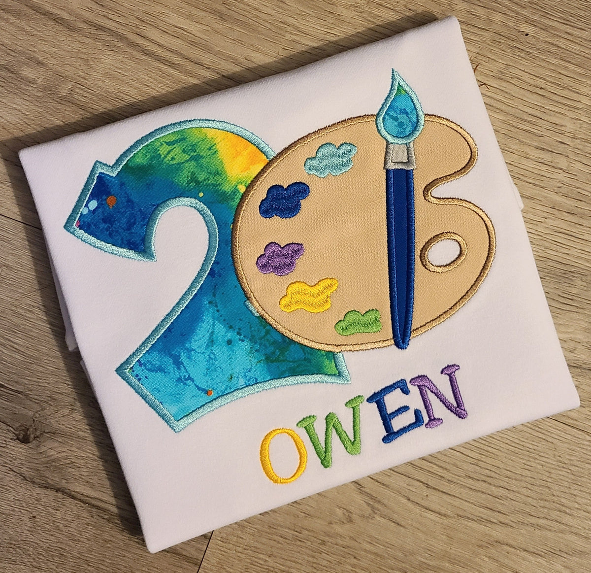 Art Birthday Shirt, Paint Palette Birthday Shirt, Painting Art Applique Embroidered T-Shirt, Personalized T-Shirt