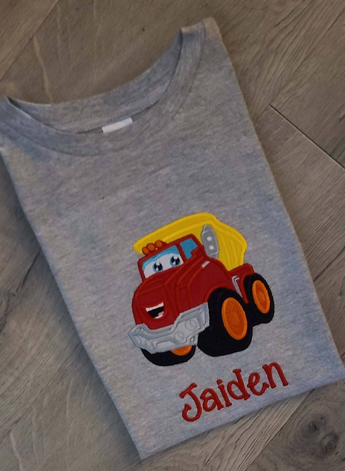 Chuck the Truck Applique Shirt, Chuck Embroidered Custom Kids Shirt, Chuck Applique Embroidered T-Shirt, Personalized T-Shirt
