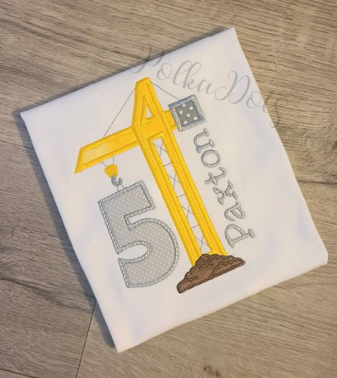Crane Birthday Shirt, Construction Birthday Shirt, Kids Construction Shirt, Applique Birthday Shirt, Personalized Birthday Shirt.