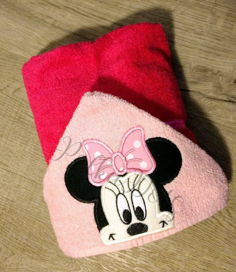 Miss Mouse Hooded Towel in Pink or Red, Mouse Hooded Towel, Minnie Hooded Towel