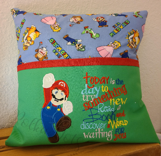 Mario Pocket Pillow, Book Pillow, Reading Pillow, Childrens Pocket Pillow, Kids Book Pillow, Childrens Reading Pillow