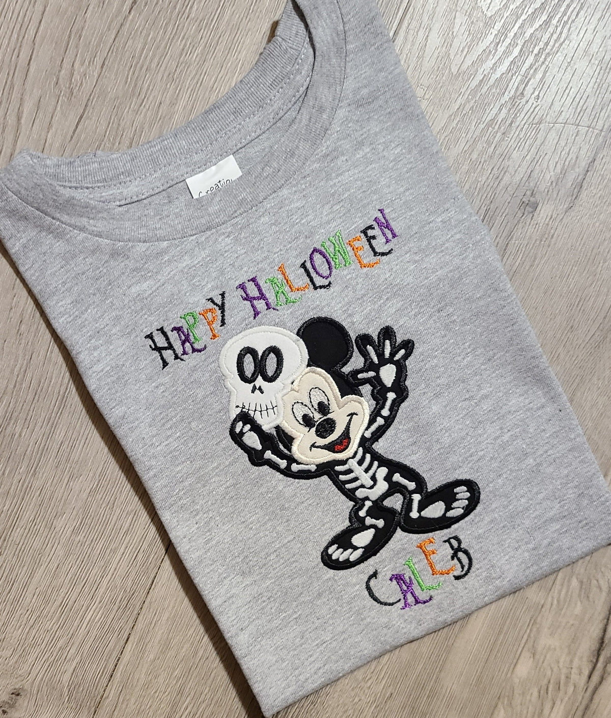Mickey Mouse Skeleton Halloween Vacation Applique T-shirt, Mickey Skeleton Halloween Embroidered Custom Kids Shirt, Disney Applique Embroidered T-Shirt, Personalized T-Shirt