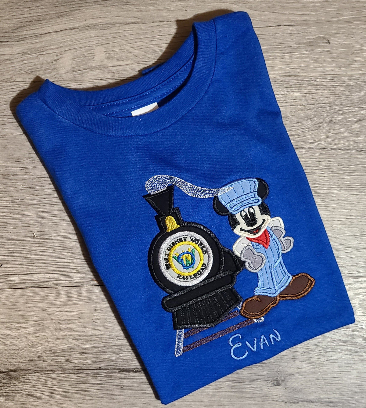 Mickey Mouse Conductor Applique Embroidery Custom Kids Shirt, Disney Train Applique Embroidered T-Shirt, Personalized T-Shirt