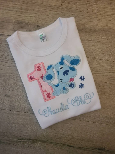 Blues Clues and Magenta Birthday Shirt, Blues and Magenta Birthday Shirt, Blues and Magenta Applique Embroidered T-Shirt, Personalized T-Shirt