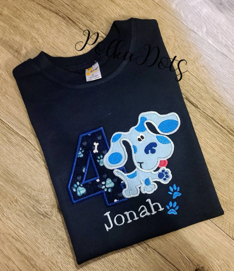 Blues Clues Birthday Shirt, Blues Clues Custom Kids Shirt, Blues Applique Embroidered T-Shirt, Personalized T-Shirt