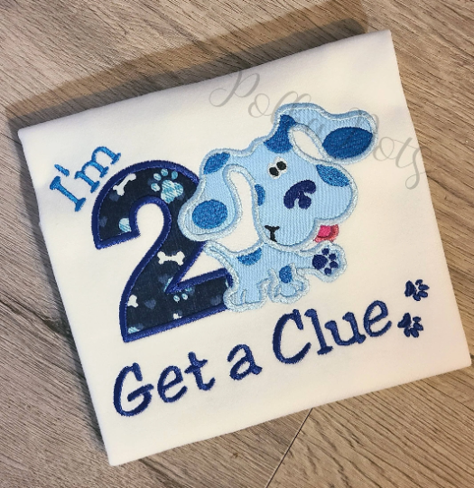 I'm 2 Get a  Clue Blues Clues Birthday Shirt, Blues Clues Custom Kids Shirt, Blues Applique Embroidered T-Shirt, Personalized T-Shirt