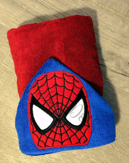 Hooded Towel, Spiderman Hooded Towel, Applique Spiderman Hooded Towel, Embroidered Hooded Towel