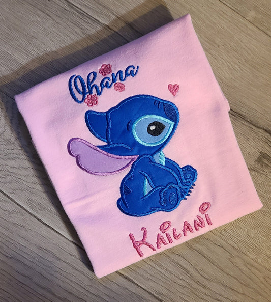 Stitch Applique Shirt, Stitch Embroidered Custom Kids Shirt, Stitch Applique Embroidered T-Shirt, Personalized T-Shirt