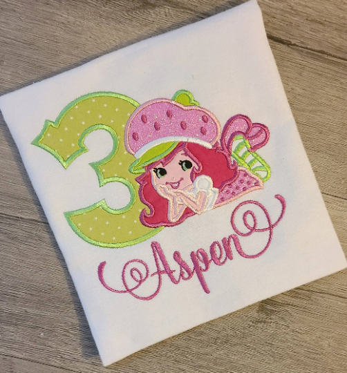 Strawberry Birthday Shirt, Strawberry Custom kids Birthday Shirt, Strawberry Applique Birthday Shirt, Embroidered T-Shirt, Personalized T-Shirt