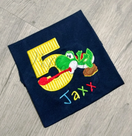 Yoshi Birthday Shirt, Yoshi Custom kids Birthday Shirt, Number Shirt, Applique Embroidered T-Shirt, Personalized T-Shirt