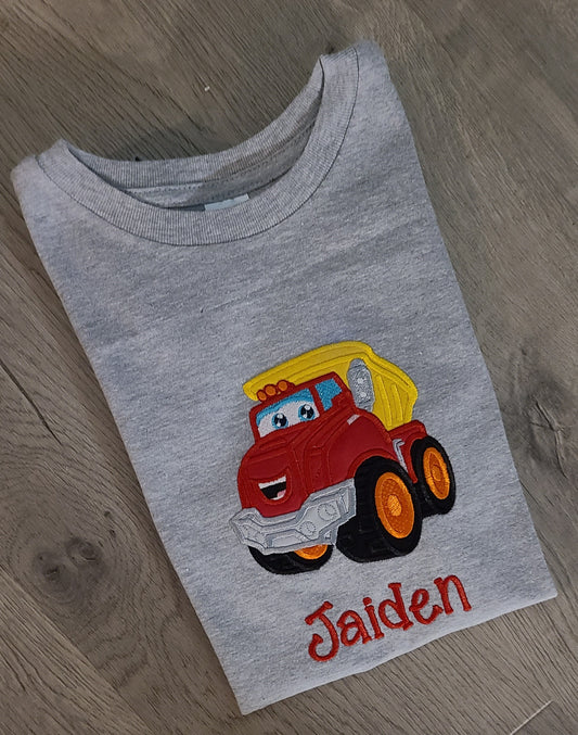 Chuck the Truck Applique Shirt, Chuck Embroidered Custom Kids Shirt, Chuck Applique Embroidered T-Shirt, Personalized T-Shirt