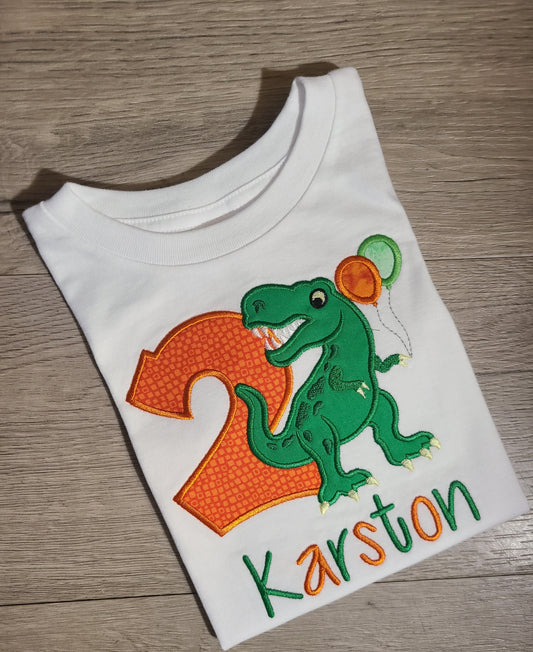 Dinosaur Birthday Shirt, Dinosaur Custom kids Shirt, Dinosaur Number Shirt, Applique Embroidered T-Shirt, Personalized T-Shirt