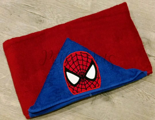 Hooded Towel, Spiderman Hooded Towel, Applique Spiderman Hooded Towel, Embroidered Hooded Towel