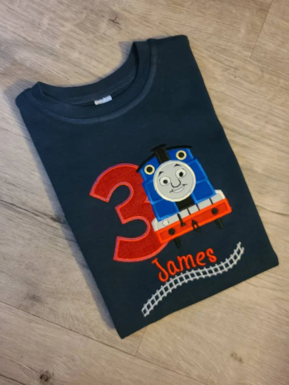 Thomas Birthday Shirt, Thomas Custom kids Shirt, Thomas Applique Embroidered T-Shirt, Personalized T-Shirt