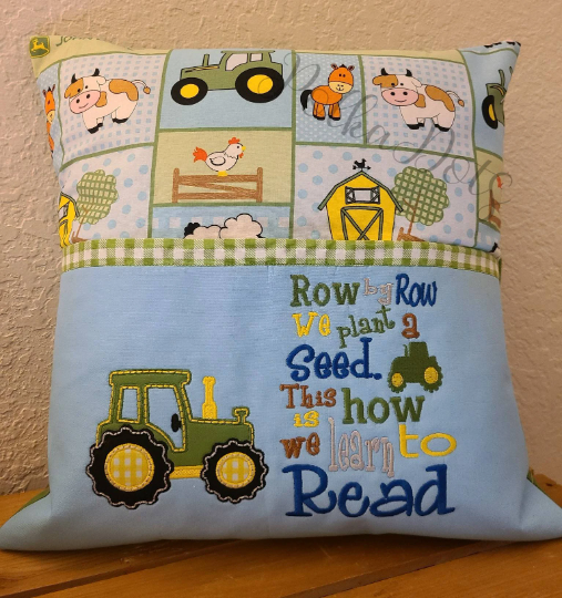 John Deere Pocket Pillow, Book Pillow, Reading Pillow, Childrens Pocket Pillow, Kids Book Pillow, Childrens Reading Pillow