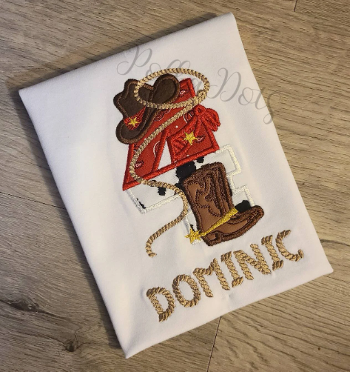 Cowboy Number Birthday Shirt, Cowboy Custom kids Birthday Shirt, Cowboy Applique Embroidered T-Shirt, Personalized T-Shirt