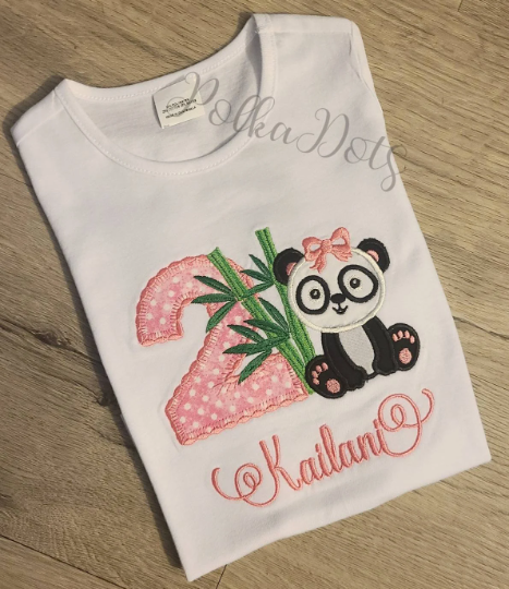 Panda Birthday Shirt, Panda Custom kids Shirt, Panda Applique Embroidered T-Shirt, Personalized T-Shirt
