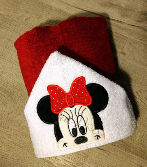 Miss Mouse Hooded Towel in Pink or Red, Mouse Hooded Towel, Minnie Hooded Towel