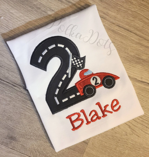 Race Car Birthday Shirt, Race Car Custom kids Birthday Shirt, Race Applique Embroidered T-Shirt, Personalized T-Shirt