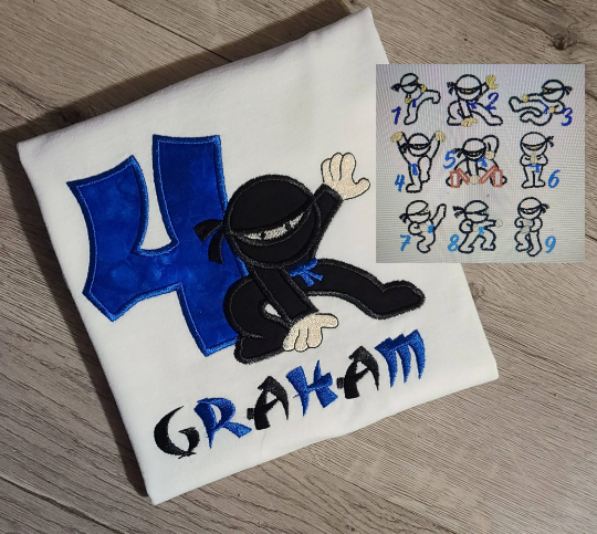 Ninja Birthday Shirt, Ninja Custom Kids Birthday Shirt, Ninja Applique Embroidered T-Shirt, Personalized T-Shirt