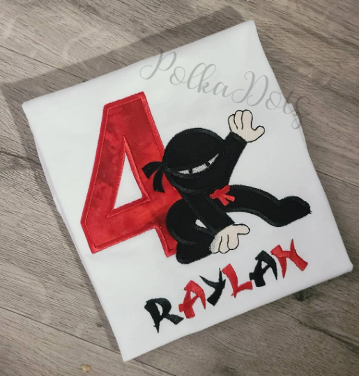 Ninja Birthday Shirt, Ninja Custom Kids Birthday Shirt, Ninja Applique Embroidered T-Shirt, Personalized T-Shirt