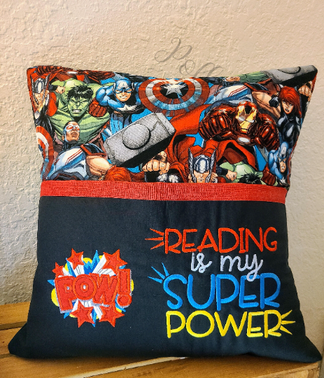 Super Hero Pocket Pillow, Book Pillow, Reading Pillow, Childrens Pocket Pillow, Kids Book Pillow, Childrens Reading Pillow