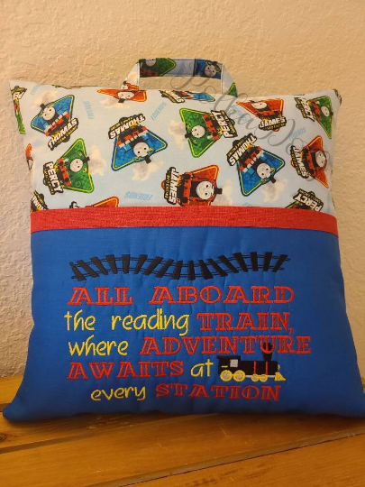 Thomas Pocket Pillow, Train Book Pillow, Reading Pillow, Childrens Pocket Pillow, Kids Book Pillow, Childrens Reading Pillow