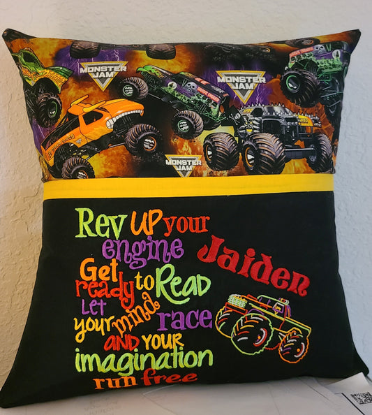Monster Jam Pocket Pillow, Monster Truck Book Pillow, Grave Digger Reading Pillow, Childrens Pocket Pillow, Kids Book Pillow, Childrens Reading Pillow